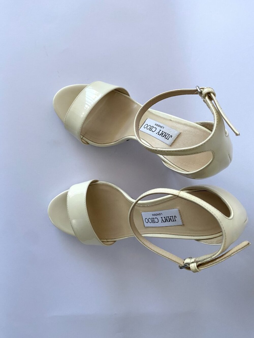 Jimmy Choo Ivory Patent Leather Ankle-Strap Platform Sandals - Picture 8 of 11